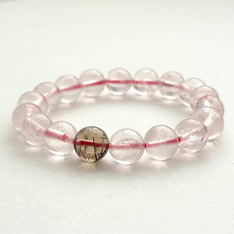 【天秤天蠍座|10月】冰種粉晶黑髮晶手鏈 招桃花 辟邪化凶 防小人