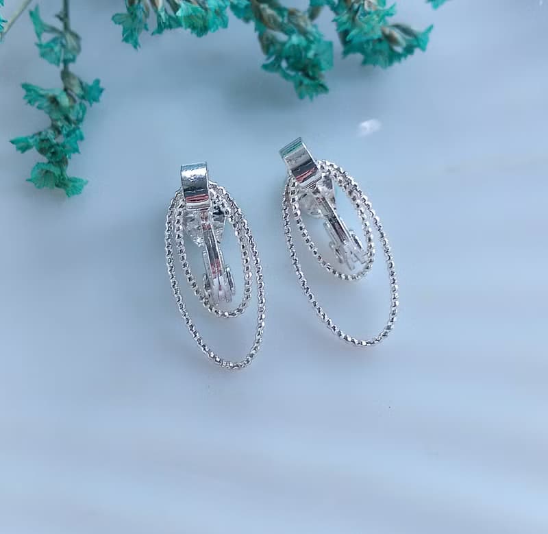 Vintage Jewelry 西洋古董飾品 NWH 銀色調 夾式耳環