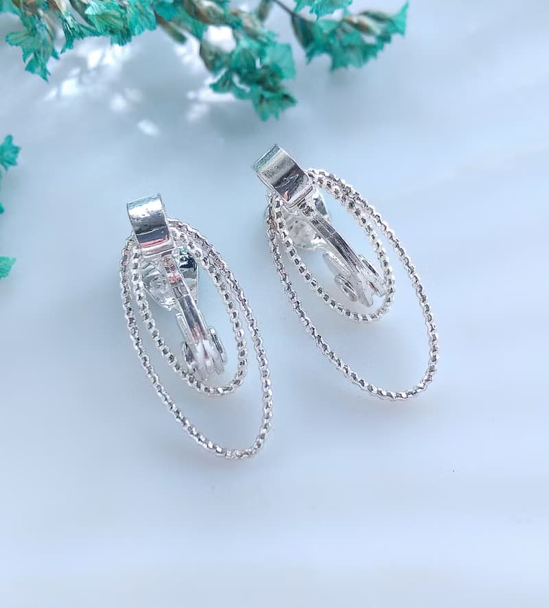Vintage Jewelry 西洋古董飾品 NWH 銀色調 夾式耳環