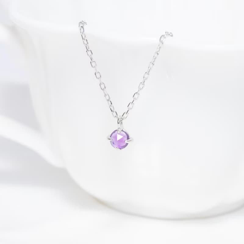 紫水晶925純銀簡約爪鑲項鍊