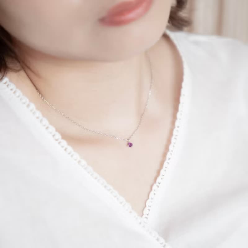 紫水晶925純銀簡約爪鑲項鍊