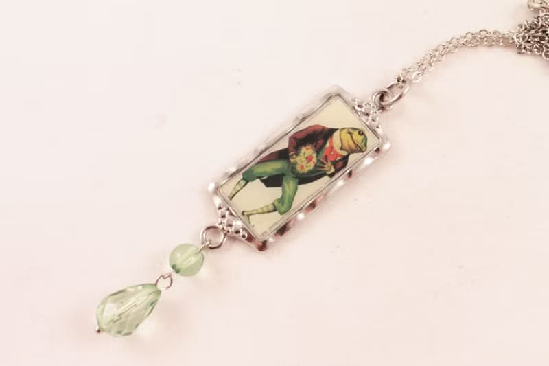 Cute Frog Pendant Necklace Green Mr Frog Portrait Froggy Jewelry Necklace Gift