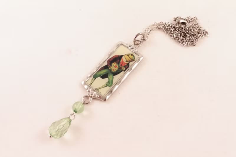 Cute Frog Pendant Necklace Green Mr Frog Portrait Froggy Jewelry Necklace Gift