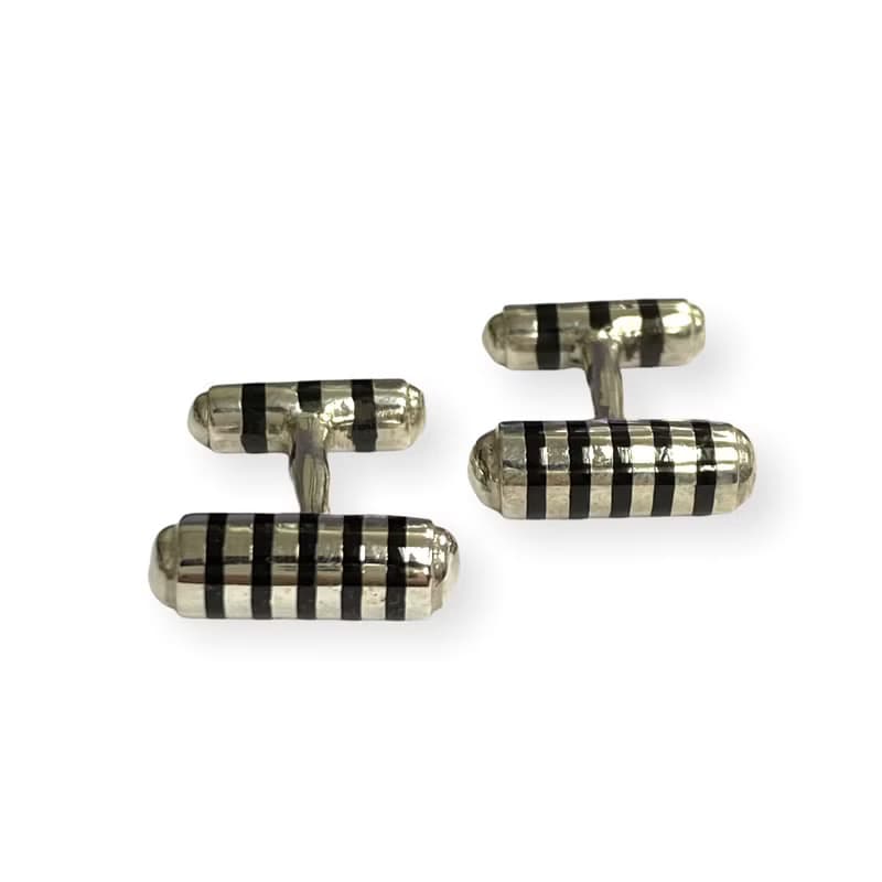 Art Deco Style Black Enamel Cufflinks 925 Sterling Silver Mens Fathers Day Gift