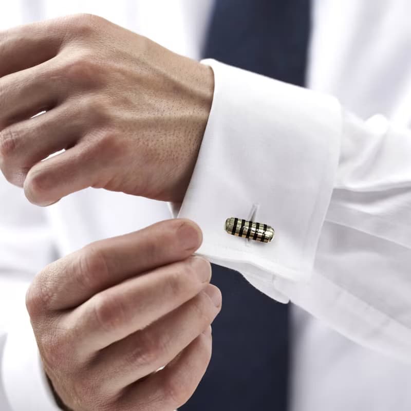 Art Deco Style Black Enamel Cufflinks 925 Sterling Silver Mens Fathers Day Gift