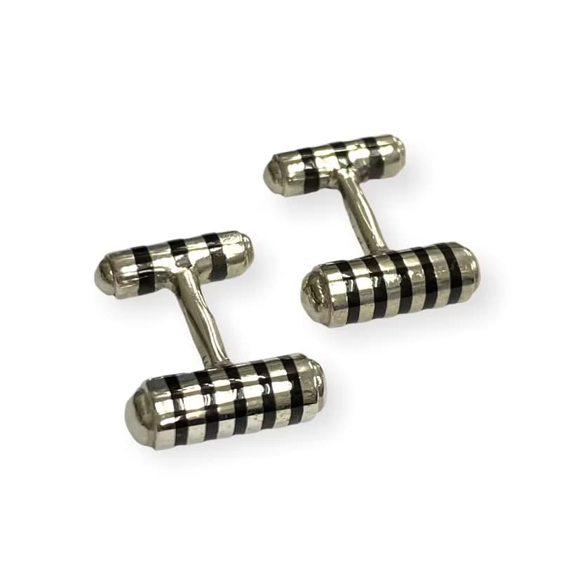 Art Deco Style Black Enamel Cufflinks 925 Sterling Silver Mens Fathers Day Gift