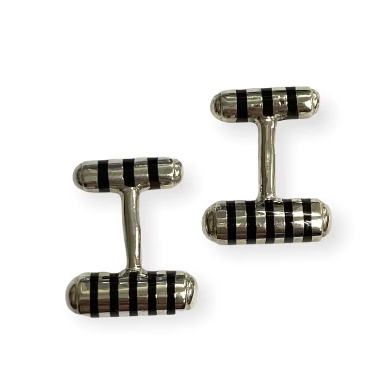Art Deco Style Black Enamel Cufflinks 925 Sterling Silver Mens Fathers Day Gift