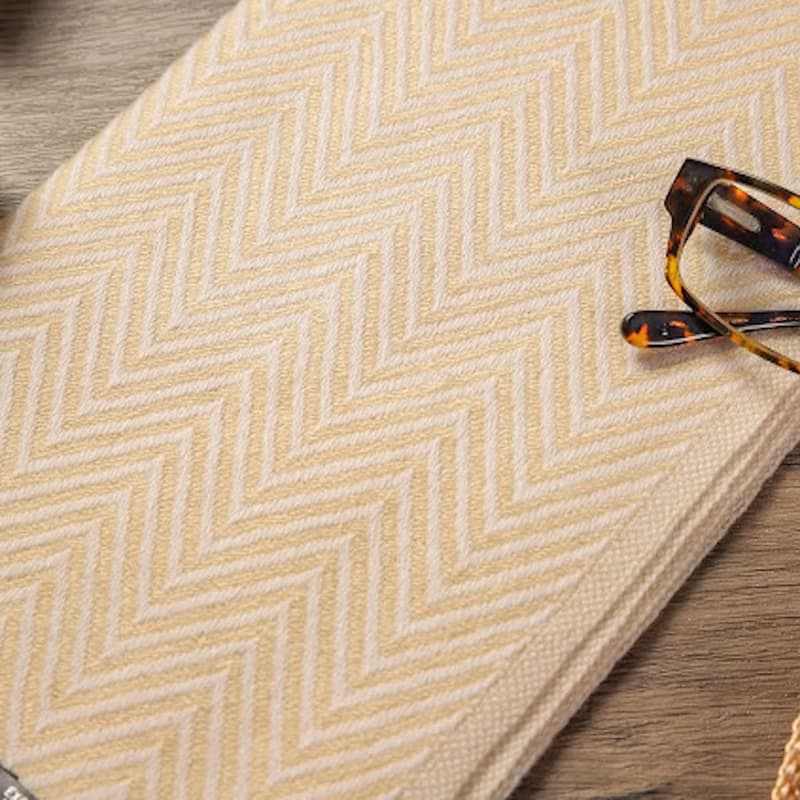 【窄版】喀什米爾羊毛圍巾 香檳色山形紋 脖圍 手工編織 男女可