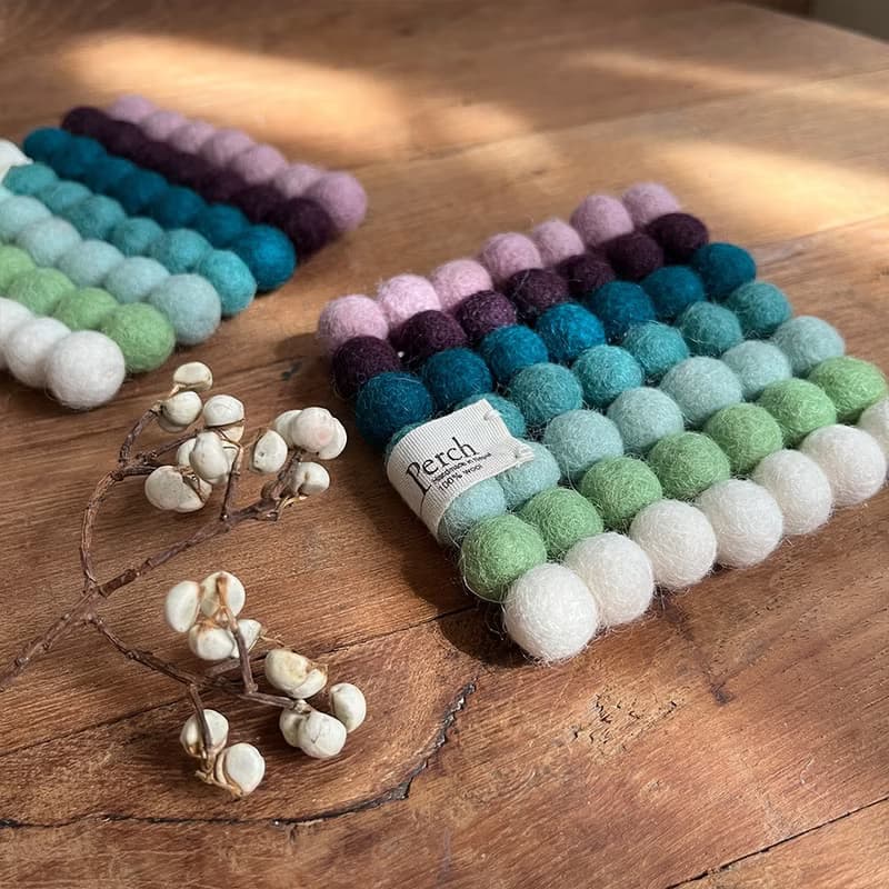 100% Wool 羊毛氈手工方形隔熱墊 杯墊 10cm _公平貿易