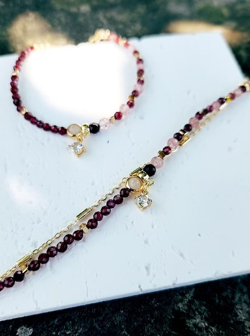瑠岸明月【紅】-石榴石 草莓晶 單雙設計半寶石手鍊