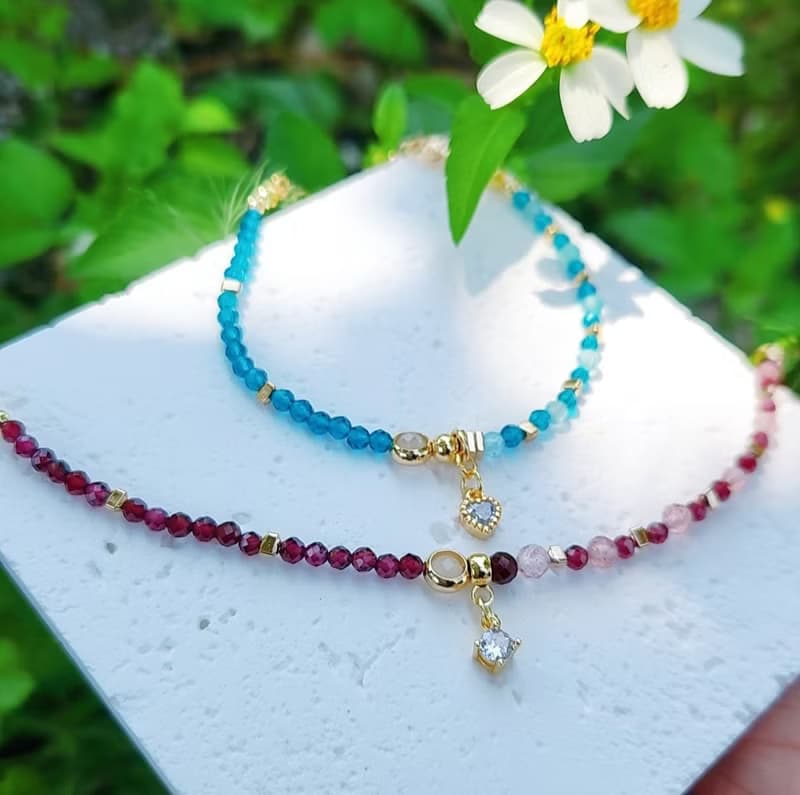 瑠岸明月【紅】-石榴石 草莓晶 單雙設計半寶石手鍊