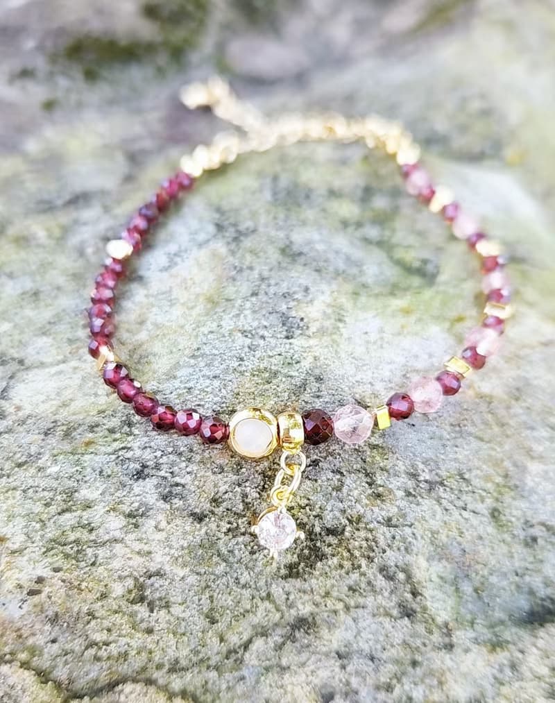 瑠岸明月【紅】-石榴石 草莓晶 單雙設計半寶石手鍊