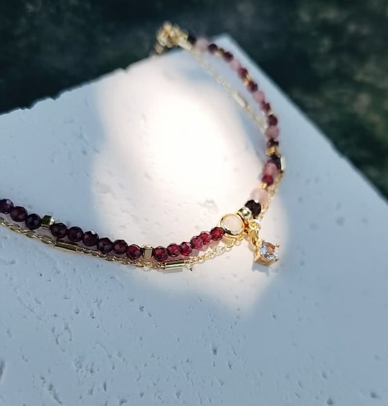 瑠岸明月【紅】-石榴石 草莓晶 單雙設計半寶石手鍊