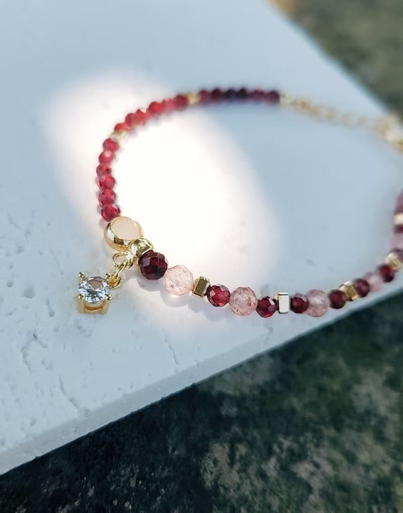 瑠岸明月【紅】-石榴石 草莓晶 單雙設計半寶石手鍊