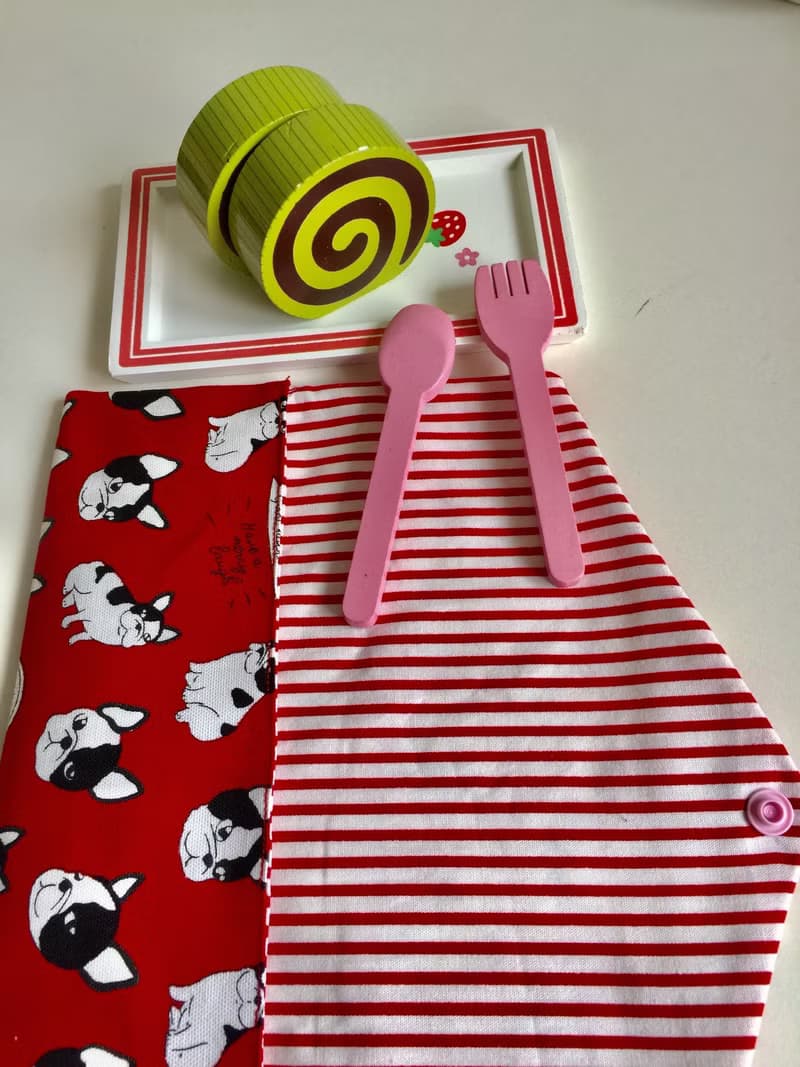 文青風環保筷袋  鬥牛犬 紅  手作餐具袋.交換禮物.