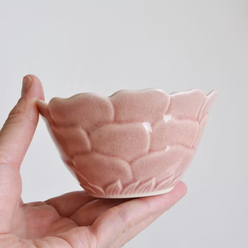 瀬戸焼　珊瑚色　牡丹ボウル　bowl|小鉢|お碗