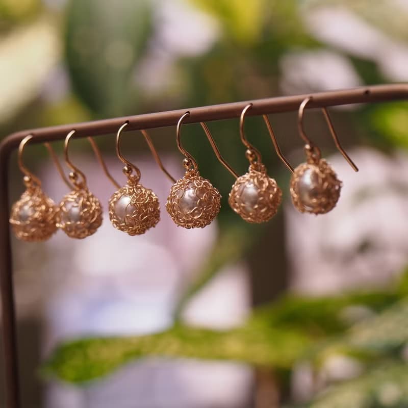 獨家設計 手工勾織 海水珍珠耳環 14KGF Crochet Jewelry