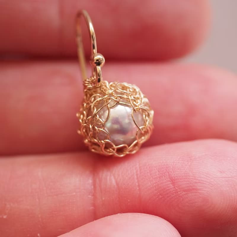 獨家設計 手工勾織 海水珍珠耳環 14KGF Crochet Jewelry