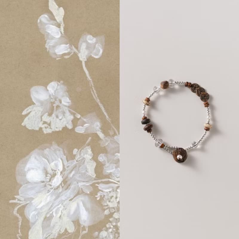 原創手工時絮奇楠沉香天然白水晶手串手鏈s925銀生日禮物