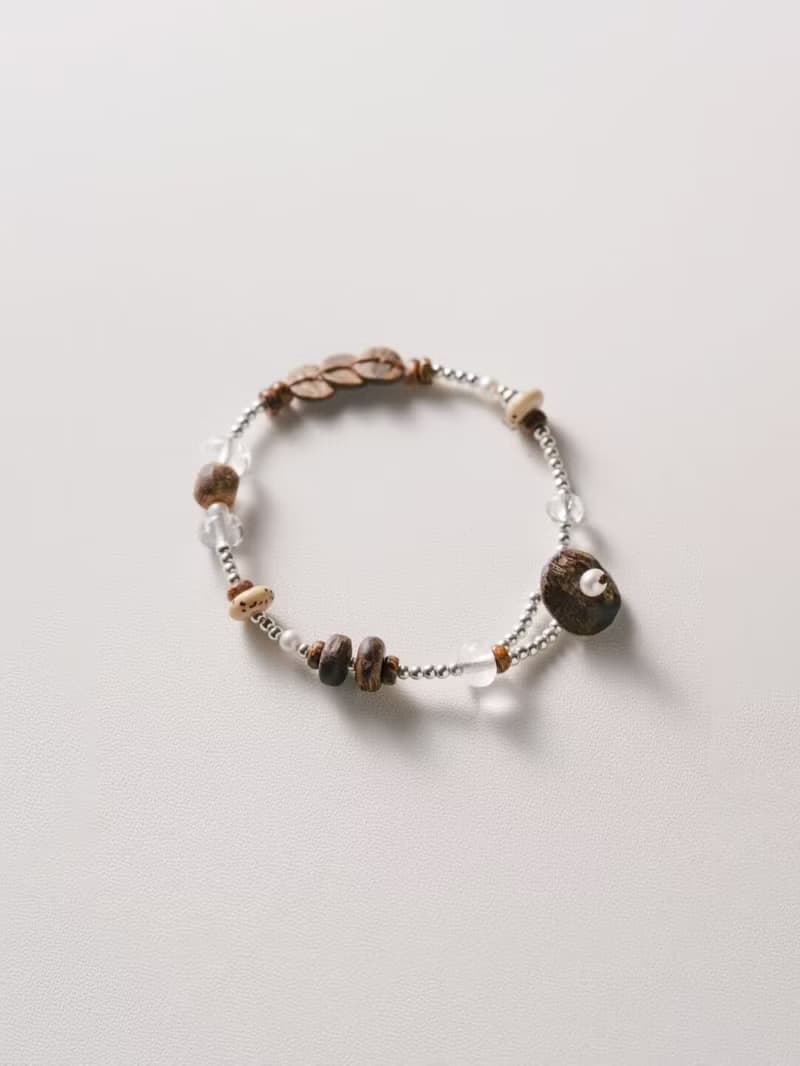 原創手工時絮奇楠沉香天然白水晶手串手鏈s925銀生日禮物