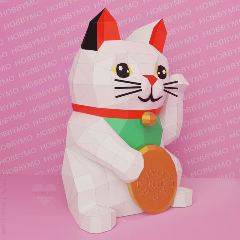 【數位】DIY Paper Maneki Neko, Lucky cat, 3D Papercraft, Printable PDF template