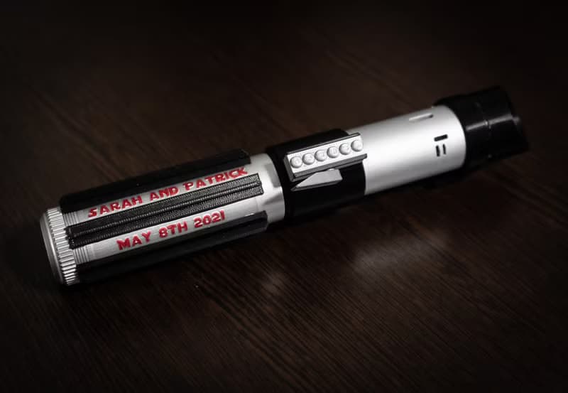 Wedding bouquet holder inspired by Darth Vader lightsaber hilt