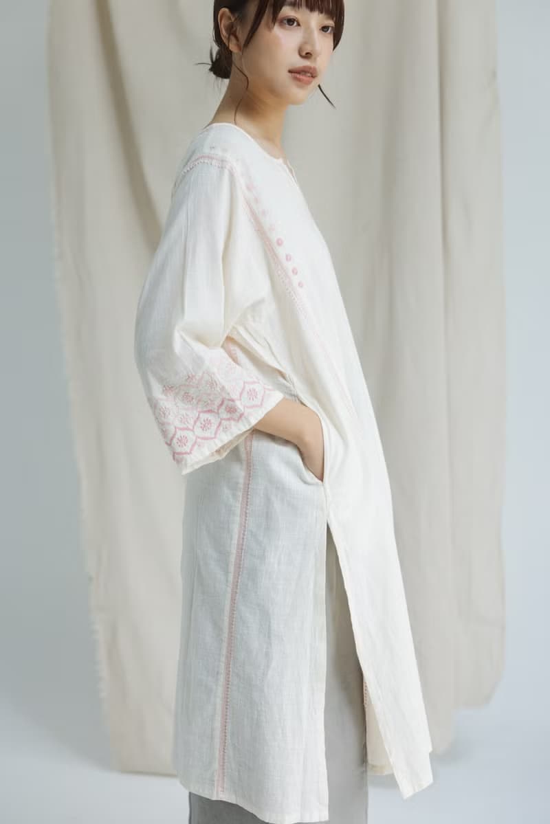 Chikankari 刺繡工藝小V領寬鬆庫塔_粉
