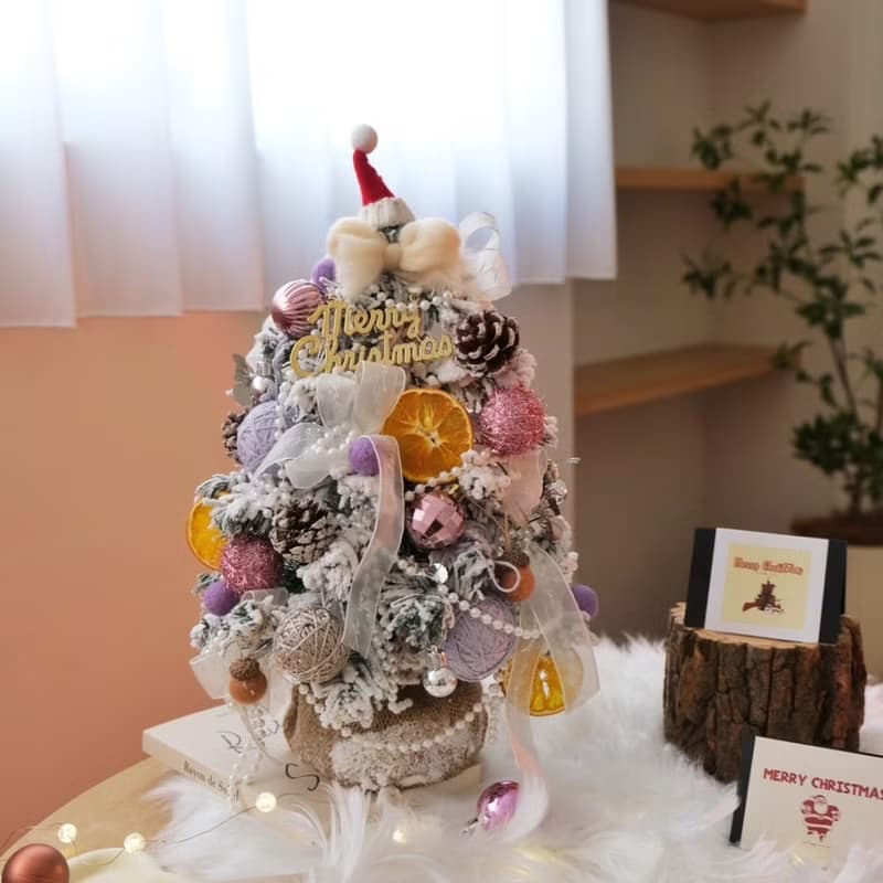 仿真植絨下雪聖誕樹 夢幻珍珠款 可愛香橙 43cm高