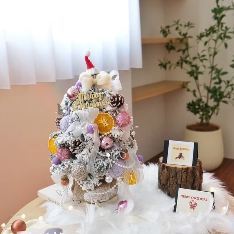 仿真植絨下雪聖誕樹 夢幻珍珠款 可愛香橙 43cm高