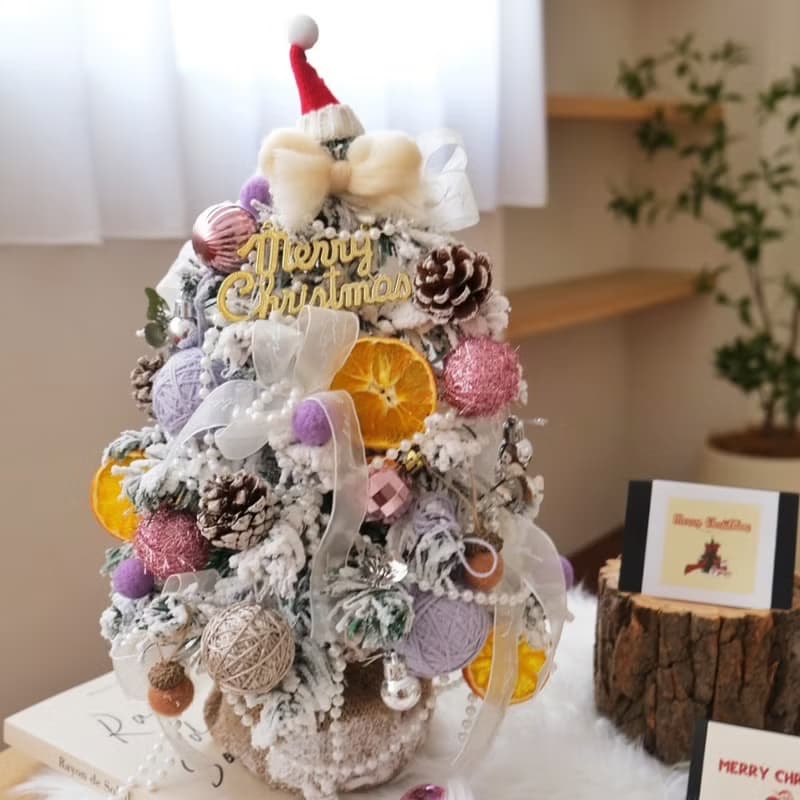 仿真植絨下雪聖誕樹 夢幻珍珠款 可愛香橙 43cm高