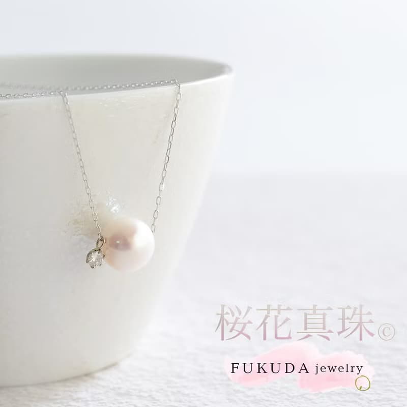 Akoya天然櫻花珍珠 天然鑽石 項鍊 海水Akoya珍珠 日本製造