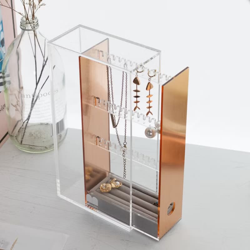 【情人禮物】玫瑰金/防塵飾品耳環收納盒二入組 快速出貨