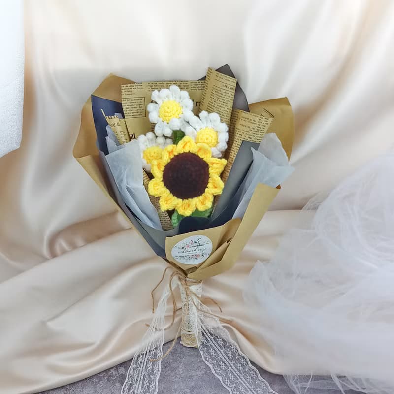向日葵手鉤花束 情人節禮物 生日禮物  畢業禮物 母親節禮物