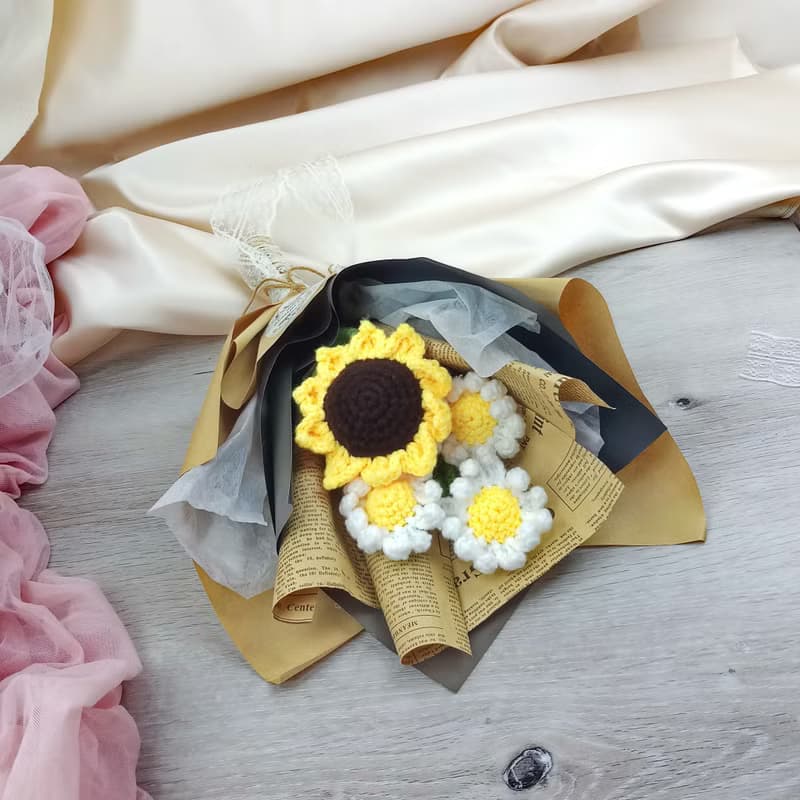 向日葵手鉤花束 情人節禮物 生日禮物  畢業禮物 母親節禮物