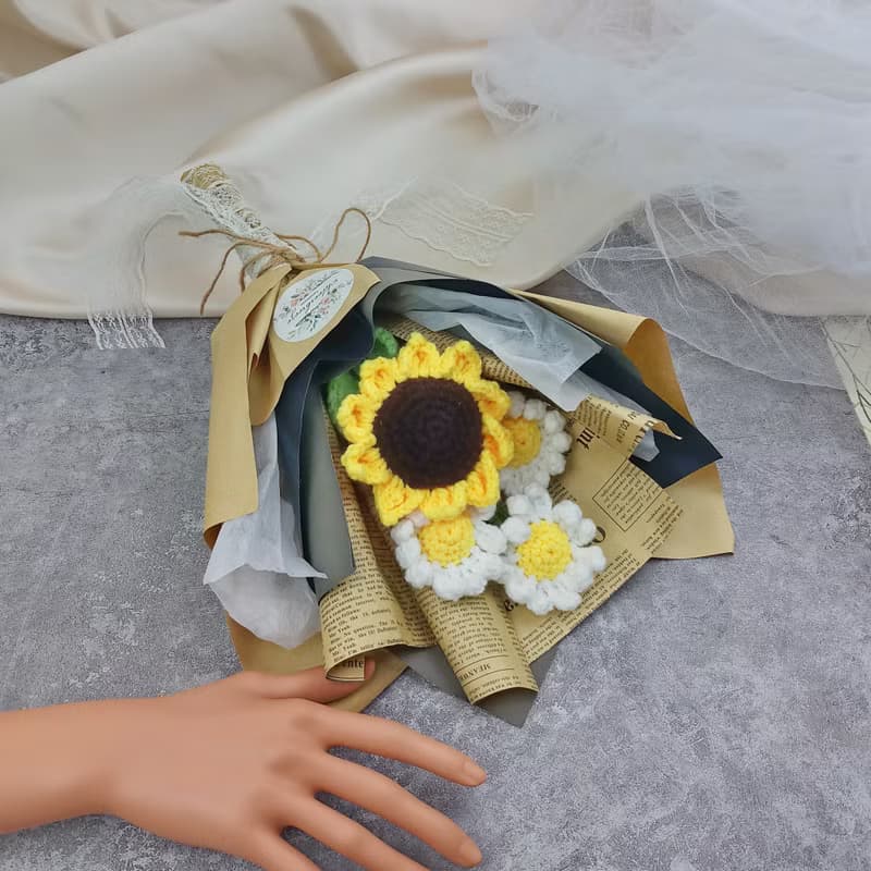 向日葵手鉤花束 情人節禮物 生日禮物  畢業禮物 母親節禮物
