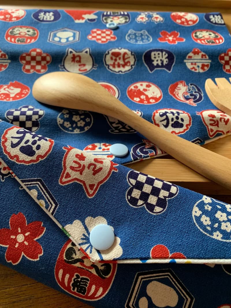 文青風環保純棉筷袋  日本福神 耐看藍 日本 潮物 收納 手作餐具