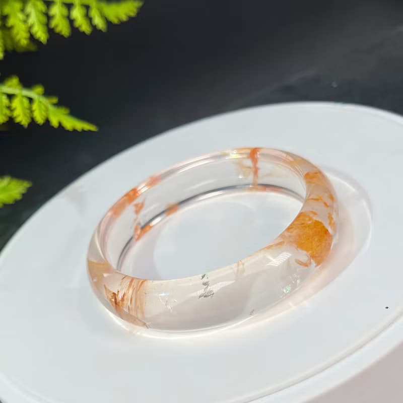 超稀有玻璃體雪花幽靈水晶手鐲56MM 冰透閃片水晶手環 內心寧靜