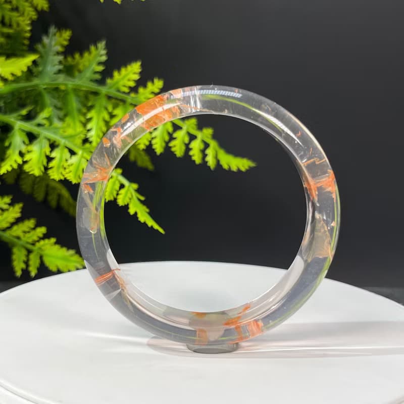 超稀有玻璃體雪花幽靈水晶手鐲56MM 冰透閃片水晶手環 內心寧靜