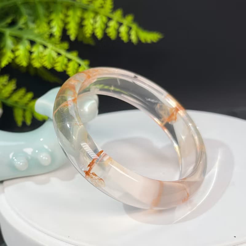 超稀有玻璃體雪花幽靈水晶手鐲56MM 冰透閃片水晶手環 內心寧靜