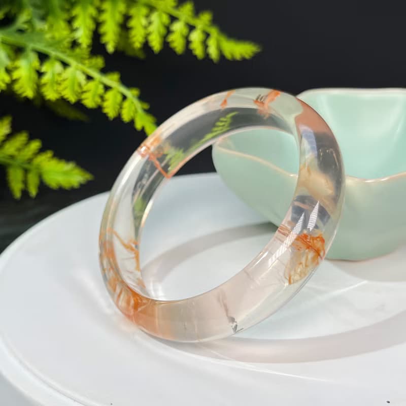 超稀有玻璃體雪花幽靈水晶手鐲56MM 冰透閃片水晶手環 內心寧靜
