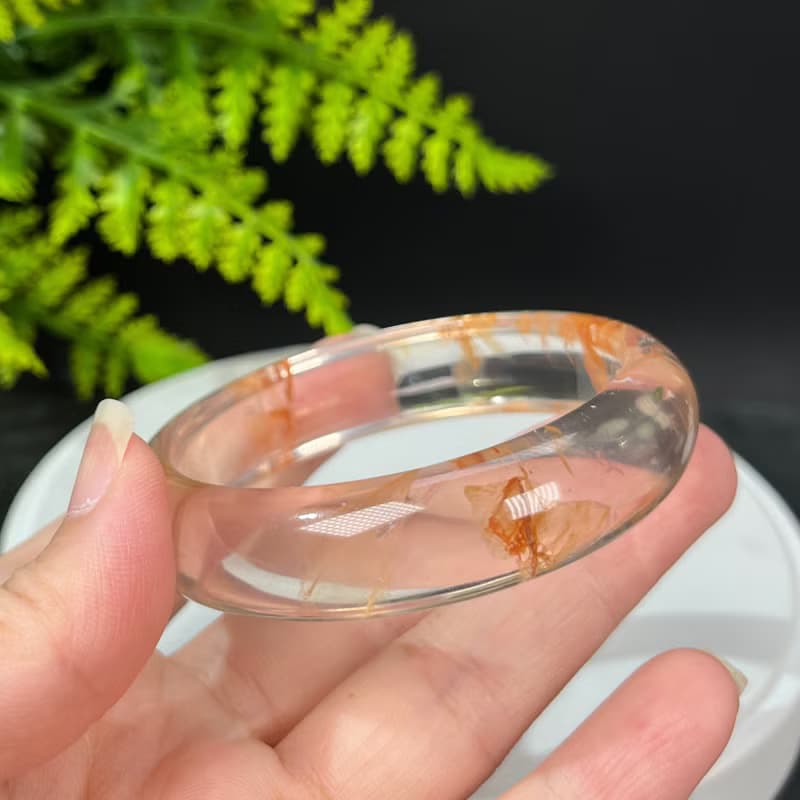 超稀有玻璃體雪花幽靈水晶手鐲56MM 冰透閃片水晶手環 內心寧靜