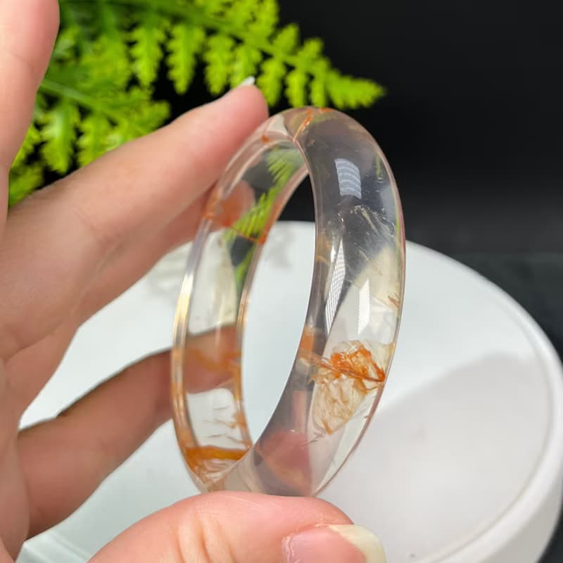 超稀有玻璃體雪花幽靈水晶手鐲56MM 冰透閃片水晶手環 內心寧靜