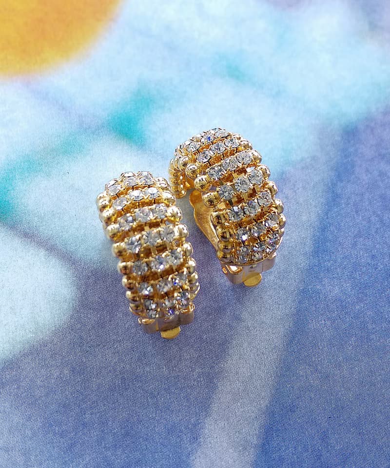 Vintage Jewelry 西洋古董飾品 金色調 排鑽 C圈 夾式耳環
