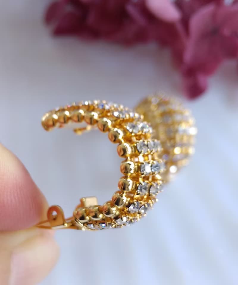 Vintage Jewelry 西洋古董飾品 金色調 排鑽 C圈 夾式耳環