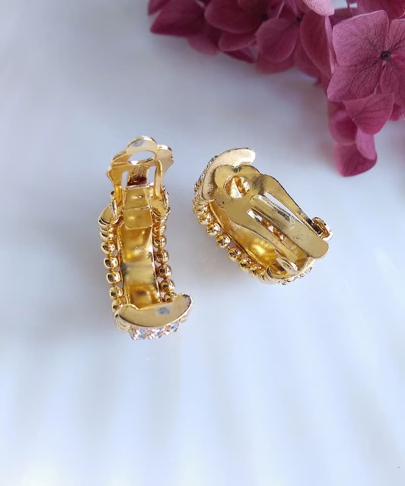 Vintage Jewelry 西洋古董飾品 金色調 排鑽 C圈 夾式耳環