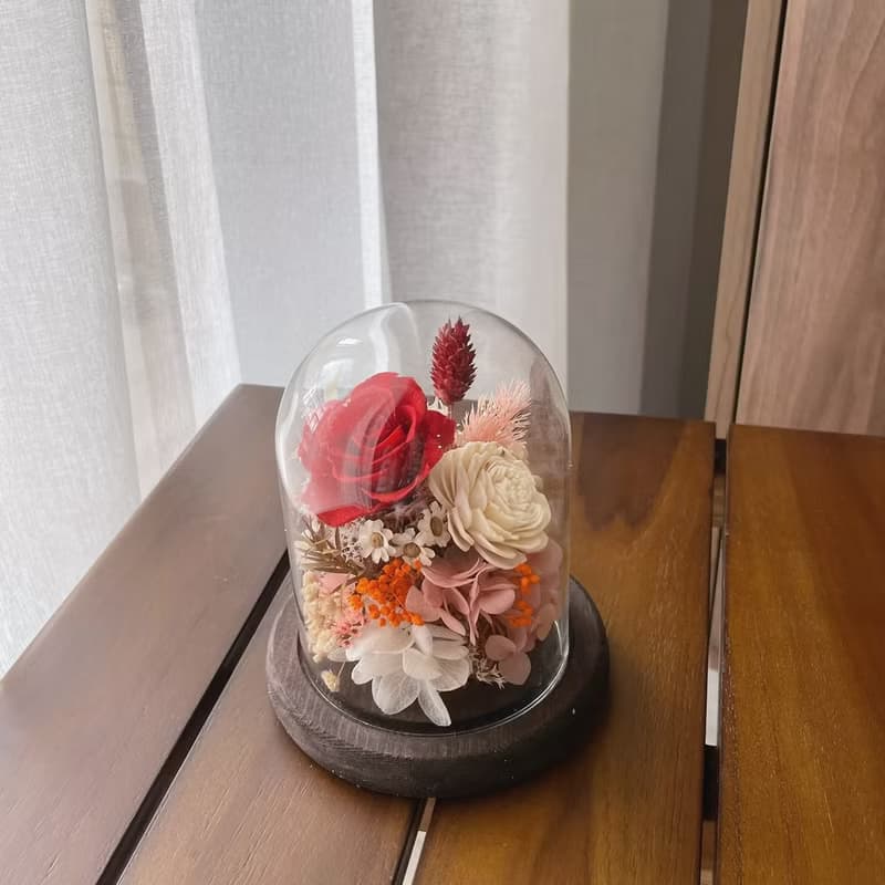 【古典復古紅花盅】深木底座 永生玫瑰花盅 情人節禮物 生日禮物