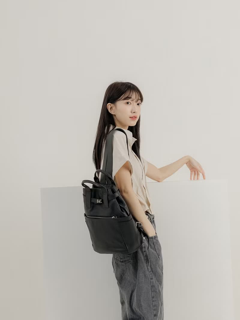 supportingrole 真皮復古多口袋都會後背包 黑