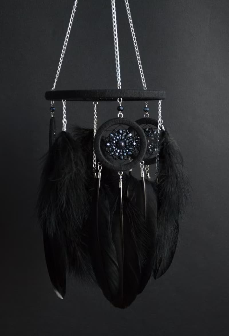 Black dream catcher mobile, Black gothic dreamcatcher for hanging on ceiling