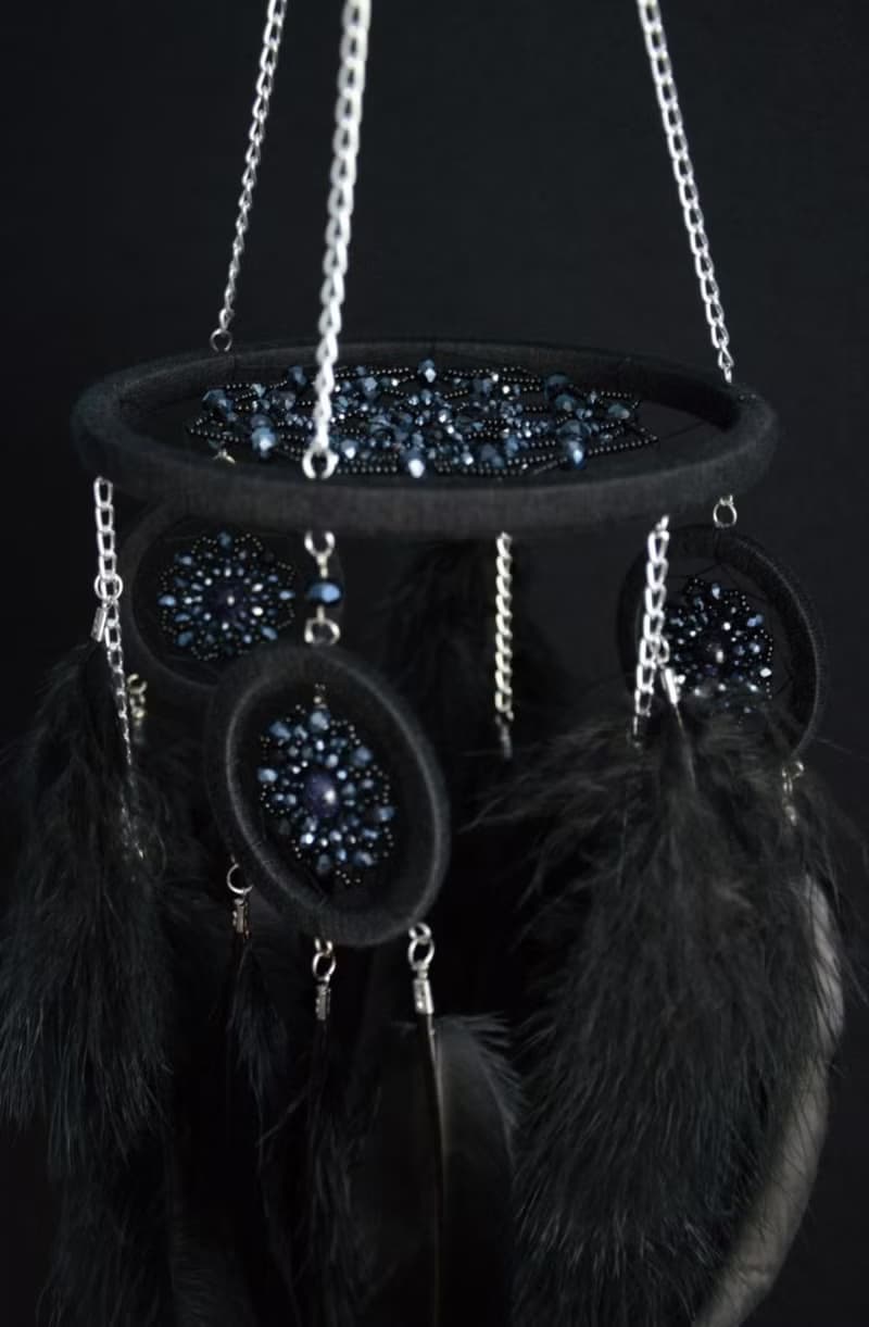 Black dream catcher mobile, Black gothic dreamcatcher for hanging on ceiling