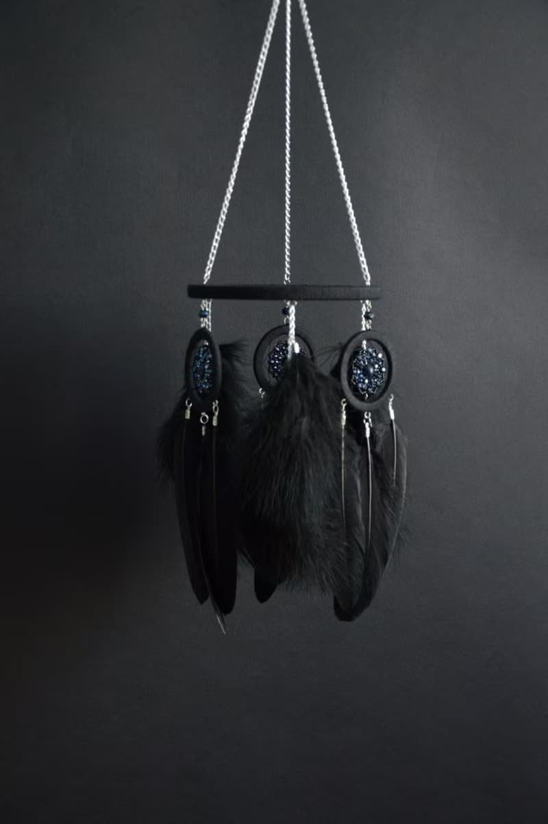 Black dream catcher mobile, Black gothic dreamcatcher for hanging on ceiling